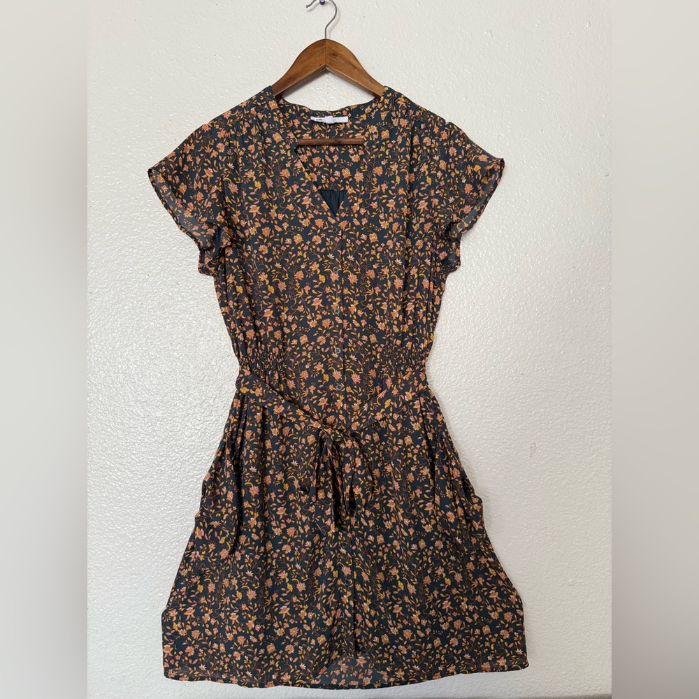 DR2 Black Midi Dress with Orange Floral Print Women’s Size M